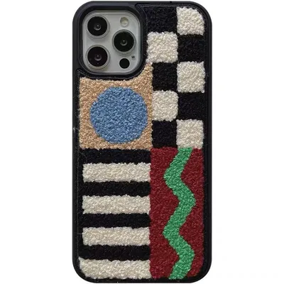 Plush Check Geometric Panel Phone Case