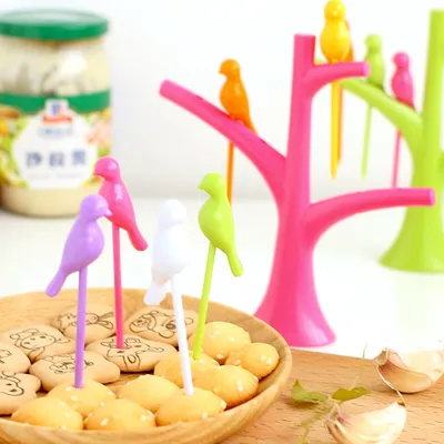 Food Picks For Kids Plastic Fruit Fork Tree Birds Dessert Fork Set Vegetable Food Cocktail Picks Dinnerware Food Decoration