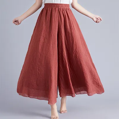 Elegant A-line Elastic Waist Big Trousers Wide Leg Culottes Trendy