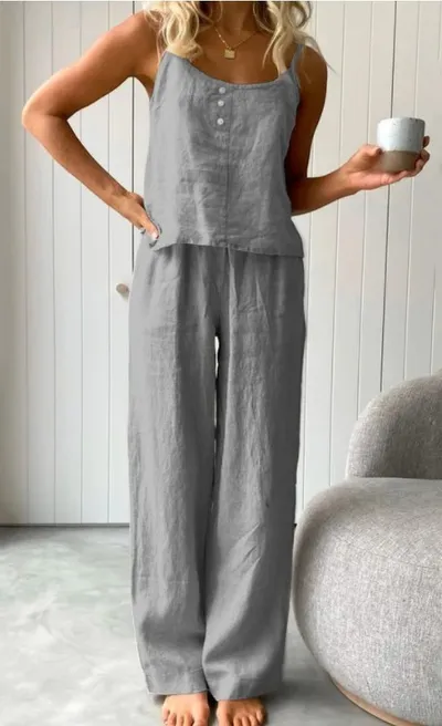 Women's New Solid Color Fashion Elastic Pants Sling Home Set