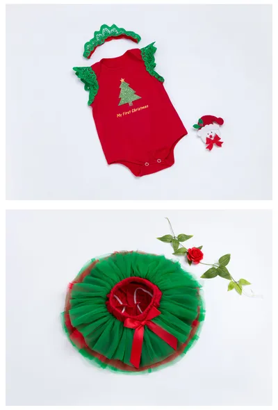 Baby Christmas Tree Green Romper Mesh Skirt Suit