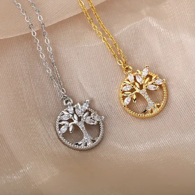 Tree Of Life Necklace Rhinestone Chain Pendant Jewelry Birthday Party Valentine's Day Gifts