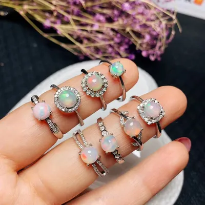 New 925 Silver Inlaid Natural Opal Ring