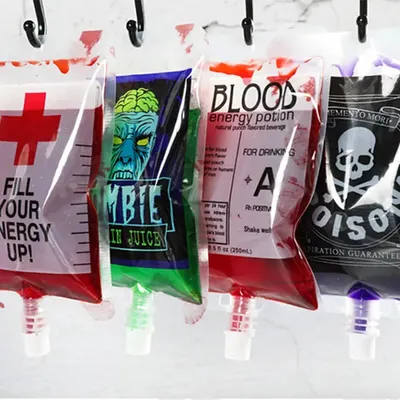 20 Pcs Blood Bags For Drinks Heavy Duty Hand-held Translucent Plastic Smoothie Reusable Leakproof Alcohol Bag Freezable Juice Pouches For Halloween Party Supplies Hot Weather Cooling
