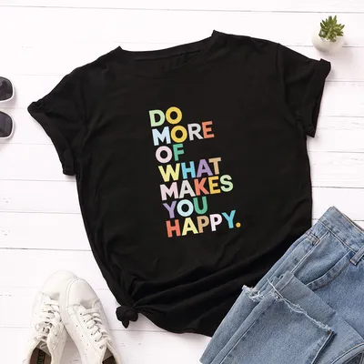 Women's Loose Round Neck Short-sleeved T-shirt With Letters