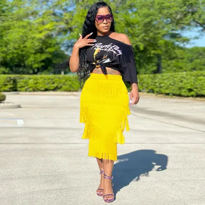 Women's Fashion Simple Print Short Sleeve T-shirt Knotted Skirt Set