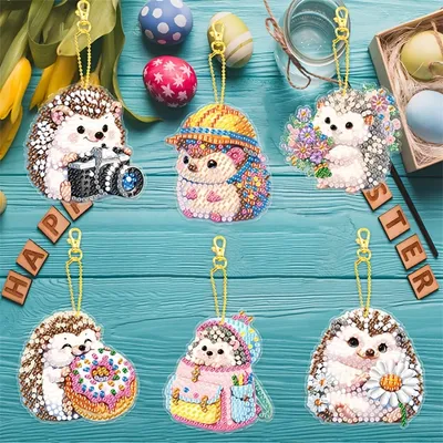 DIY Diamond Painting Keychain - Hedgehog Pattern, DIY Decorations, Diamond Kit Craft Supplies, Handmade Mosaic Painting Keychain DIY Set Suitable For Beginners, Creative Handmade Craft Gift Set