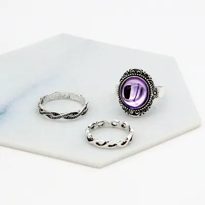 Fashion Gemstone Five-pointed Star Leaf Sea Wave Twist 17-piece Ring Joint