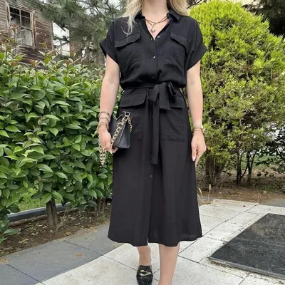 Fashion Belt Shirt Dress For Women