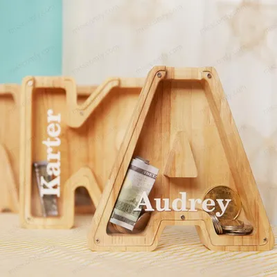 Wooden Piggy Bank Creative English Alphabet Piggy Bank Wooden Acrylic Crafts