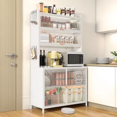 73'' Tall Kitchen Pantry Cabinet , 6 Level Flip Door With Pegboard Metal Pantry Storage Cabinet, Anti-Tip Design Hutch For Kitchen, Dining Room, Living Room White