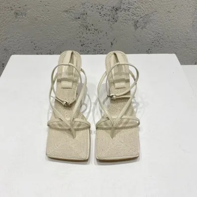 Square-toe High-heel Sandals In Woven Mesh And Leather