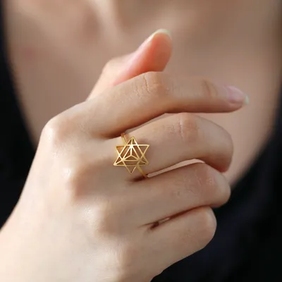 Stainless Steel Six-pointed Star Inlaid Ring