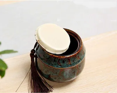 Ceramic Kiln Turned Tea Canister Wooden Box