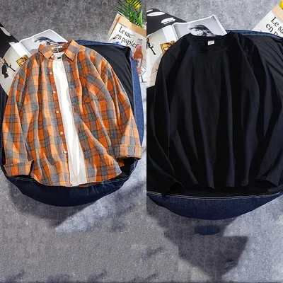 Spring And Autumn Ins Plaid Shirt Men's Long Sleeve