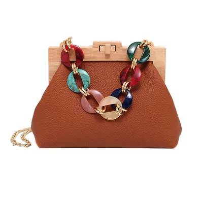 Colorful disc acrylic chain women's shoulder bag