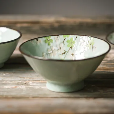 Underglaze Color Tableware Autumn Cherry Big Deep Plate Rice Bowl