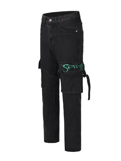 Men's Fashion And Comfort Embroidered Lace-up Micro Flared Jeans