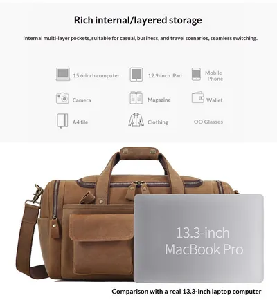New Men's Genuine Leather Travel Bag, First-Layer Cowhide, Large Capacity Men's Handbag, Casual Travel And Business Trip Luggage Bag