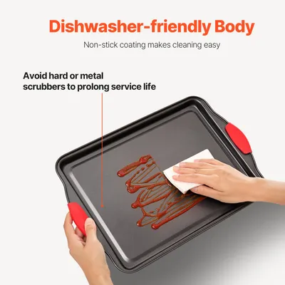 Baking Pan Set 3-Piece Nonstick Carbon Steel Bakeware Set With Silicone Handle