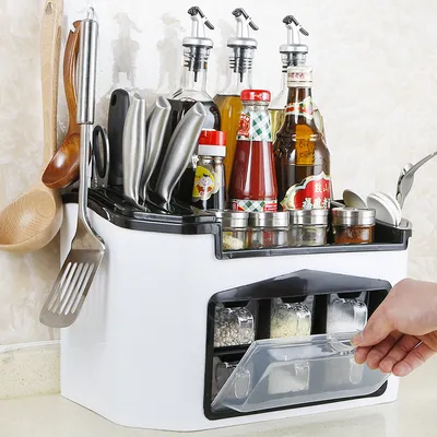 Kitchenware Rack Seasoning Storage Box Multifunctional Floor Condiment Storage Knife Rack
