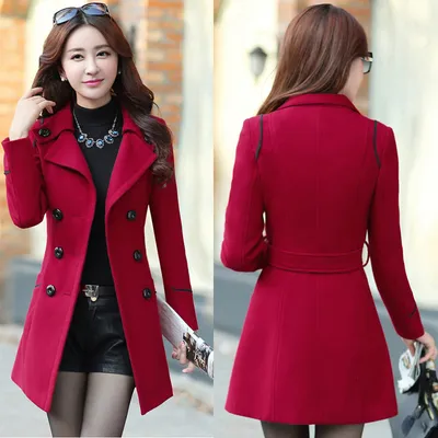 19 Autumn And Winter New Korean Style Coat Double-breasted Mid-length Slim Fit Fashion Coat Women's Clothing