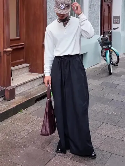 Men's Casual Elastic Waist Wide Leg Pants