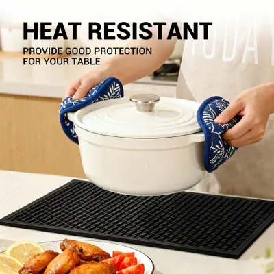 Set Of 2 18x12 Inch Heat Resistant Rubber Drying Mats, Multi Purpose Dish Draining Pads For Kitchen Countertops.