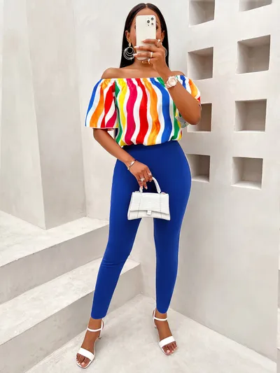 Casual Loose Off-shoulder Short Sleeve Matching Women's Suit