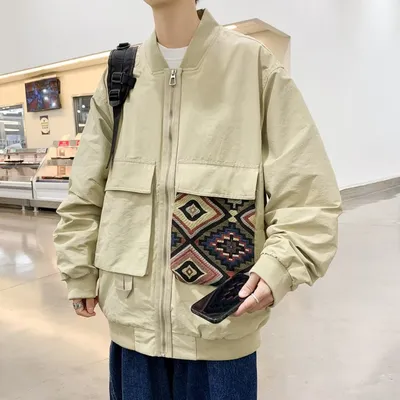 Large Pocket Collarless Embroidery Short Ethnic Style Casual Jacket