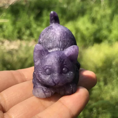 Natural Crystal Carving Purple Mica Cat Craft Ornament