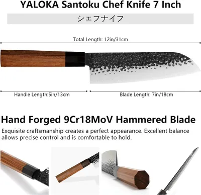 8 Inch Gyuto Knife - Professional Japanese Chef Knife - 3 Layers 9CR18MOV High Carbon Steel - Hand Hammered Blade Kitchen Knife