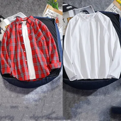 Spring And Autumn Ins Plaid Shirt Men's Long Sleeve