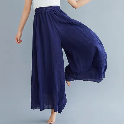 Elegant A-line Elastic Waist Big Trousers Wide Leg Culottes Trendy