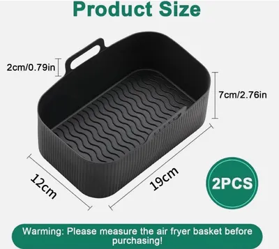 2x Air Fryer Silicone Pot Rectangle Baking Tray Basket Liners Insert Dish