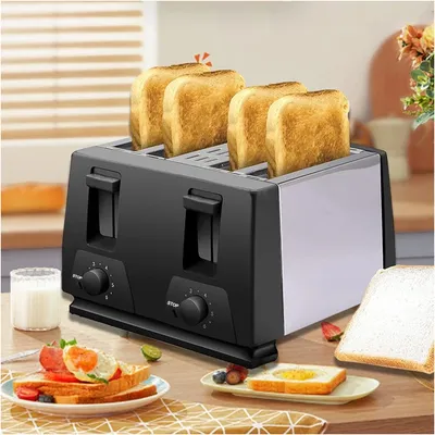 4 Slice Extra Wide Slot With Variable  Defrost Reheat Black Toaster New