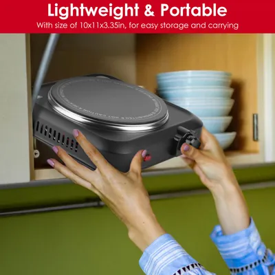 1Pc 1200W Electric Infrared Single Burner Portable Heating Hot Plate Stove Countertop RV Hotplate With 7.5in Glass Cooktop Stepless Temperature Adjustments For Home RV Camp