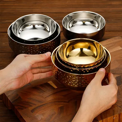 Stainless Steel Double-layer Anti-scald Household Rice Bowl Diamond Pattern