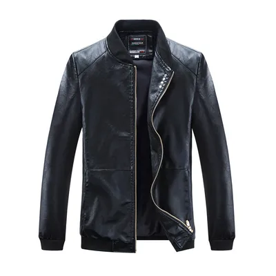 Men's Thin Baseball Collar PU Leather Jacket