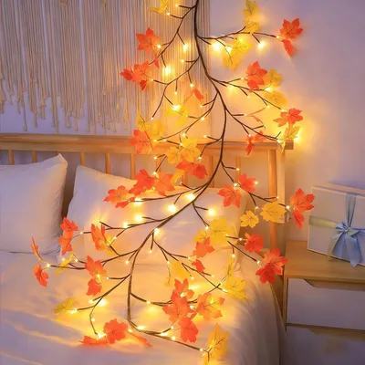 9.52FT  144 LED Autumn Decorative Lights, Home USB-powered Waterproof Autumn Wreath, Suitable For Indoor And Outdoor Decoration During Halloween And Thanksgiving