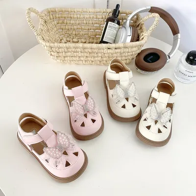 2026 New Summer Girls Princess Shoes, Fashion Kids Bow Sandals, Soft Sole Closed-Toe Summer