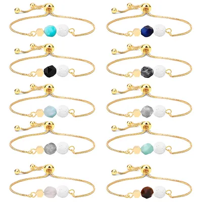 14K Gold Plated Color Preserving Box Chain Tiger Eye Volcanic Stone Yoga Bracelet
