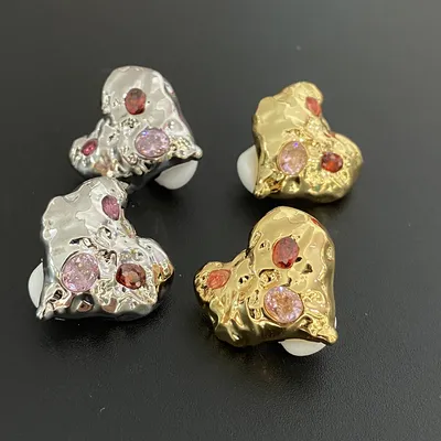 Women's Love Gemstone Ear Clips Temperament Metal Stud Earrings