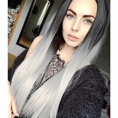 Gradient mid-length straight hair hood