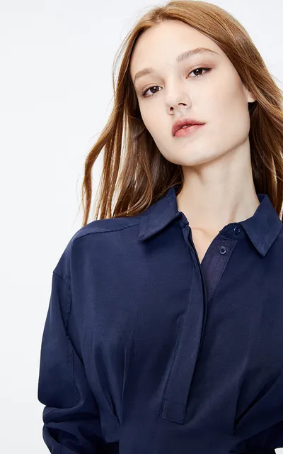New commuter waist waist slimming mid-length shirt dress
