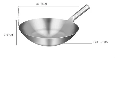 Thickened Non-Stick Canteen Restaurant Household Pointed Bottom Concave Induction Cooker Round Bottom Uncoated Stainless Steel Wok