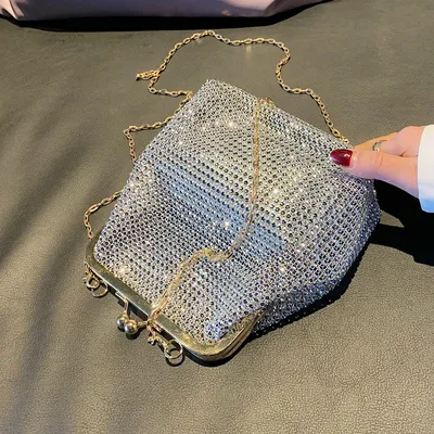 Hot Rhinestone Chain Shoulder Crossbody Clip Bag