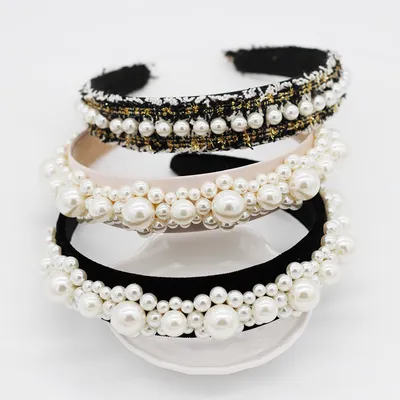 Braided large pearl hair band