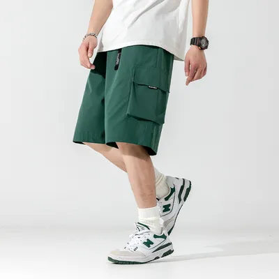 Buckle Belt Cargo Shorts Men's New Loose Five-point Pants