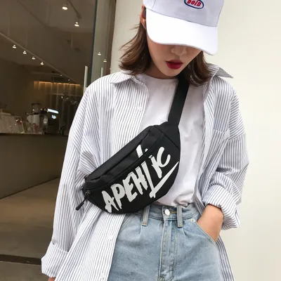 Nylon printed letters small satchel